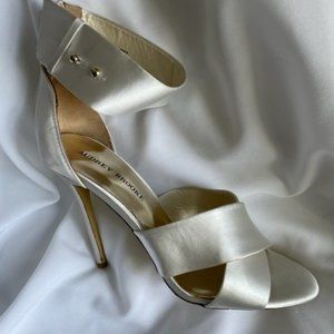 Audrey Brooke  Ivory Cream Satin Dressy Strappy Sandal Stiletto